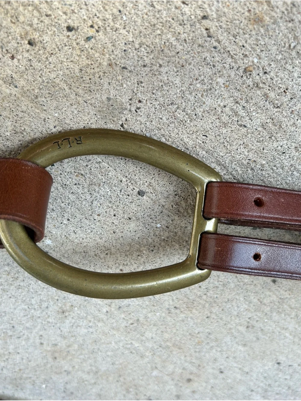 Vintage Lauren Ralph Lauren Equestrian Style Brown Leather Belt with Gold Buckle